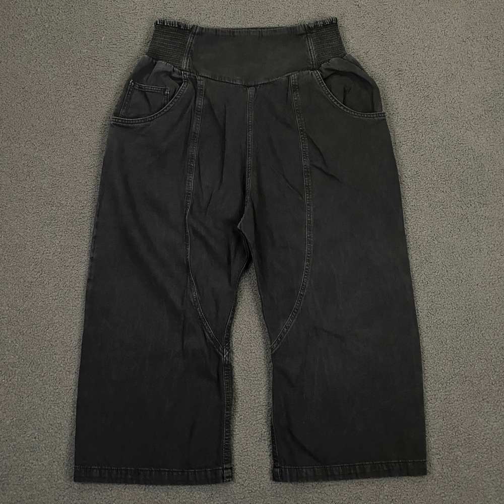 We The Free People Lunan Pull On Harem Pants Womens Medium Black Crop Barrel Leg